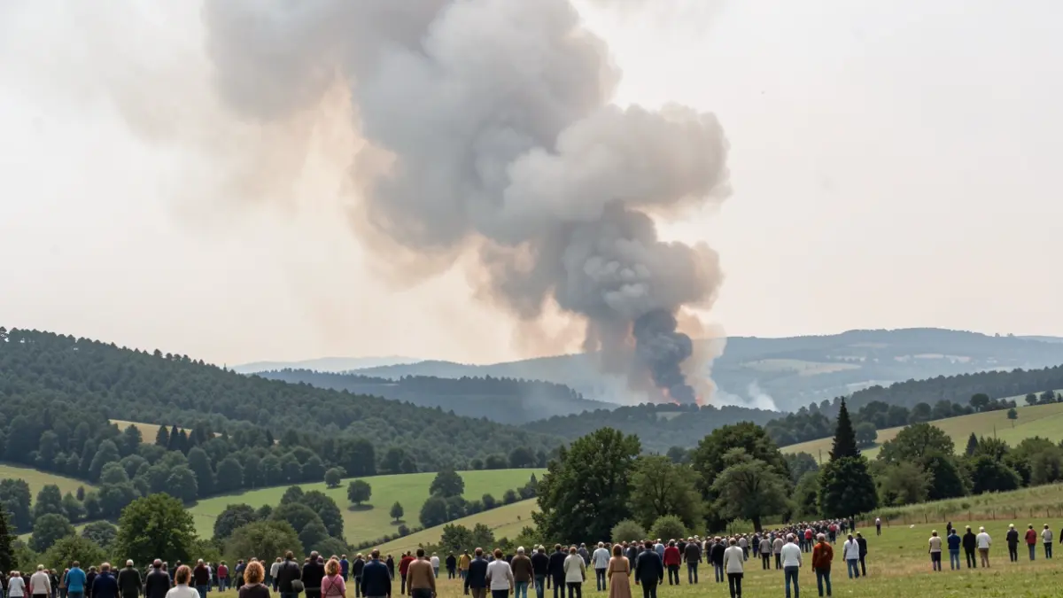 Imaxe xenérica dun incendio forestal con fume sobre o monte galego.
