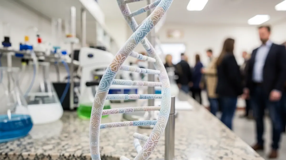 Imagen genérica de investigación científica con ADN y patrones epigenéticos.
