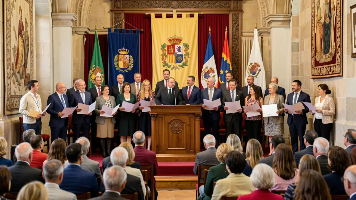Imaxe xenérica de persoas recibindo diplomas nun acto oficial en Galicia.