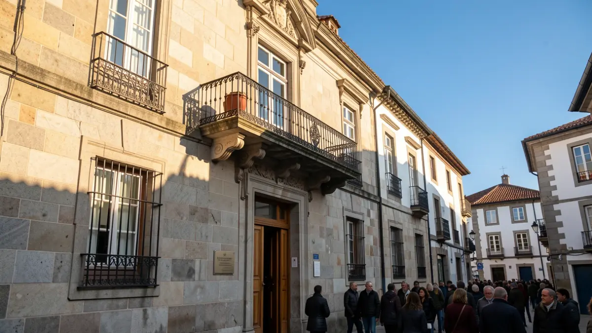 Imaxe xenérica dun concello galego con balcón e luz solar.