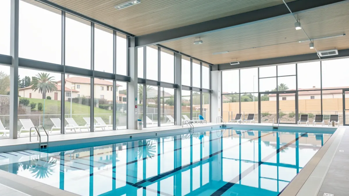 Imagen genérica de una piscina climatizada moderna en Melide, Galicia, lista para reabrir.