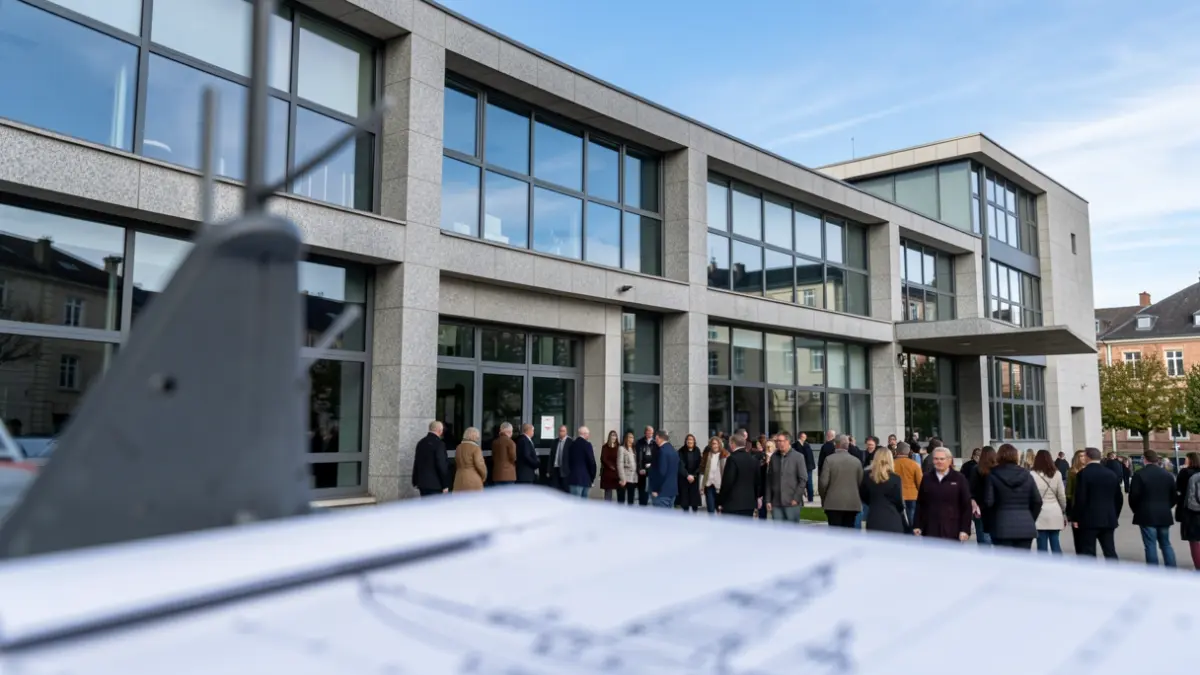 Imagen genérica de un campus universitario gallego con elementos de ingeniería naval.