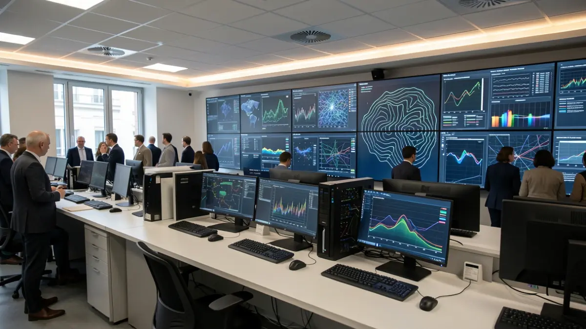 Imagen genérica de laboratorio de investigación con pantallas de visualización de datos.