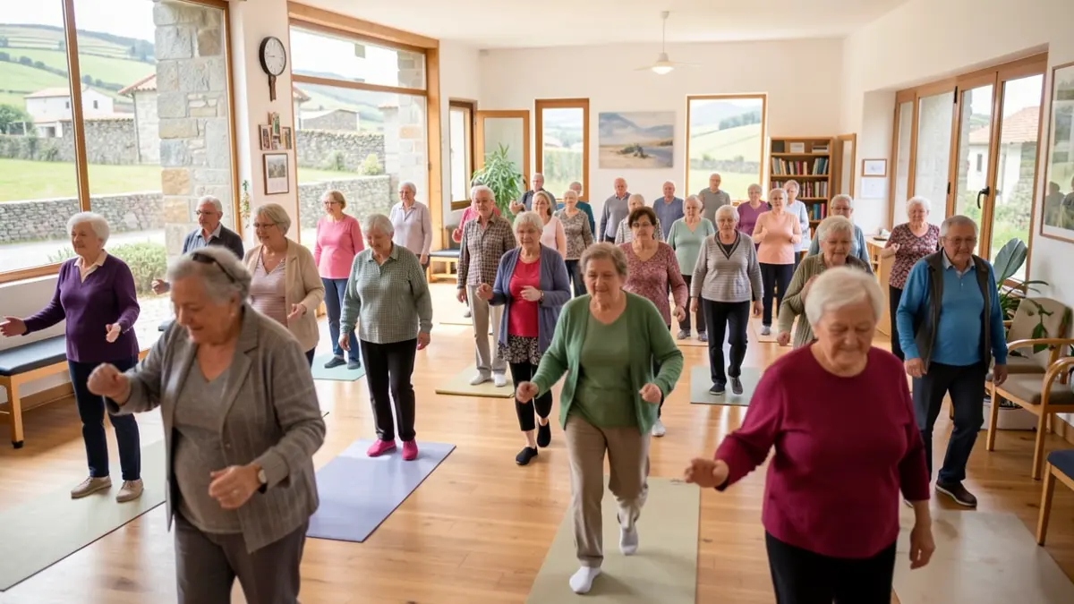 Imagen genérica de personas mayores participando en una clase de gimnasia en un centro comunitario.