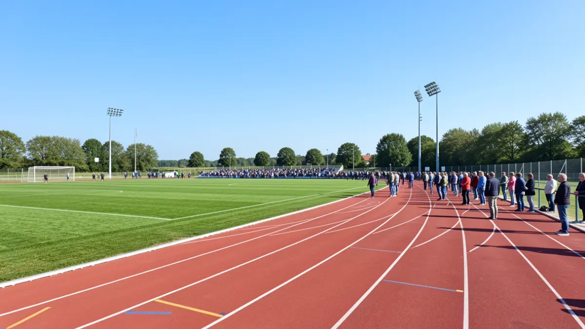 Imagen genérica de una pista de atletismo moderna y cuidada bajo un cielo azul.