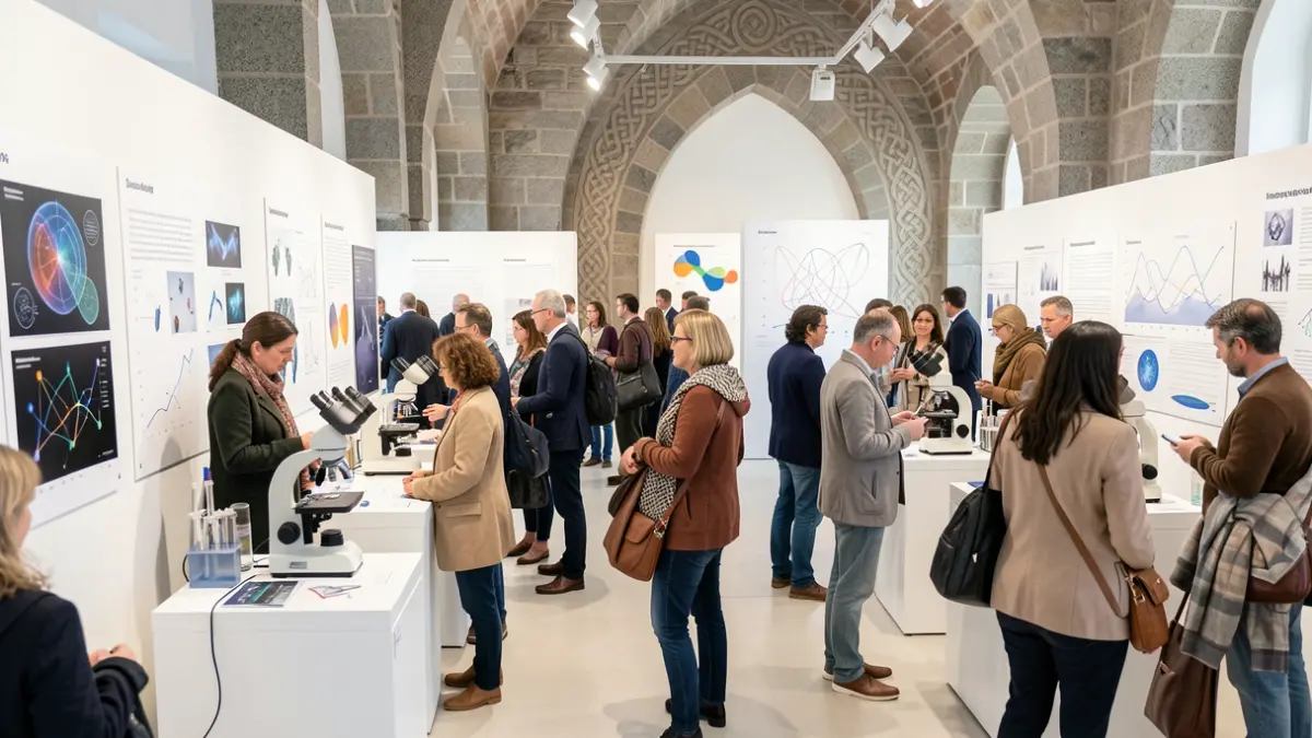 Imagen genérica de personas interactuando con elementos científicos en un espacio de exposición.