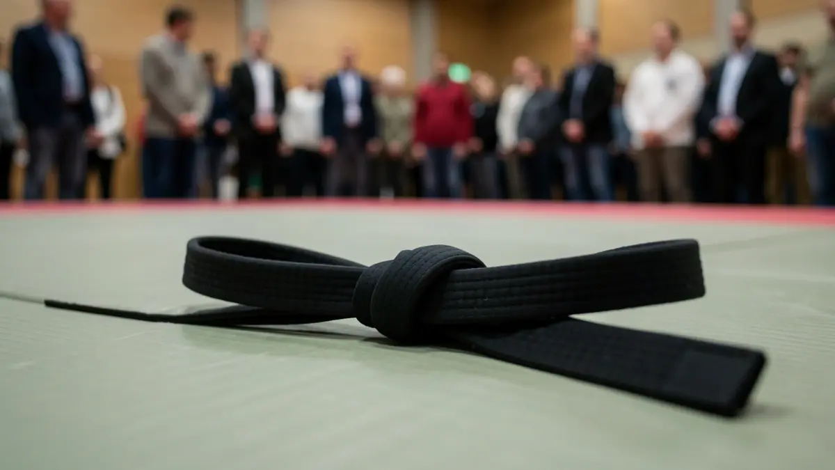 Imagen genérica de un tatami de judo con un cinturón negro.