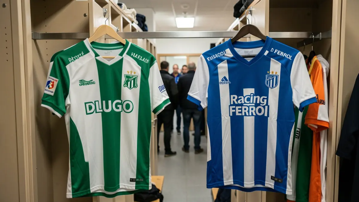 Imagen genérica de dos camisetas de fútbol, una del Lugo y otra del Racing de Ferrol, en un vestuario.