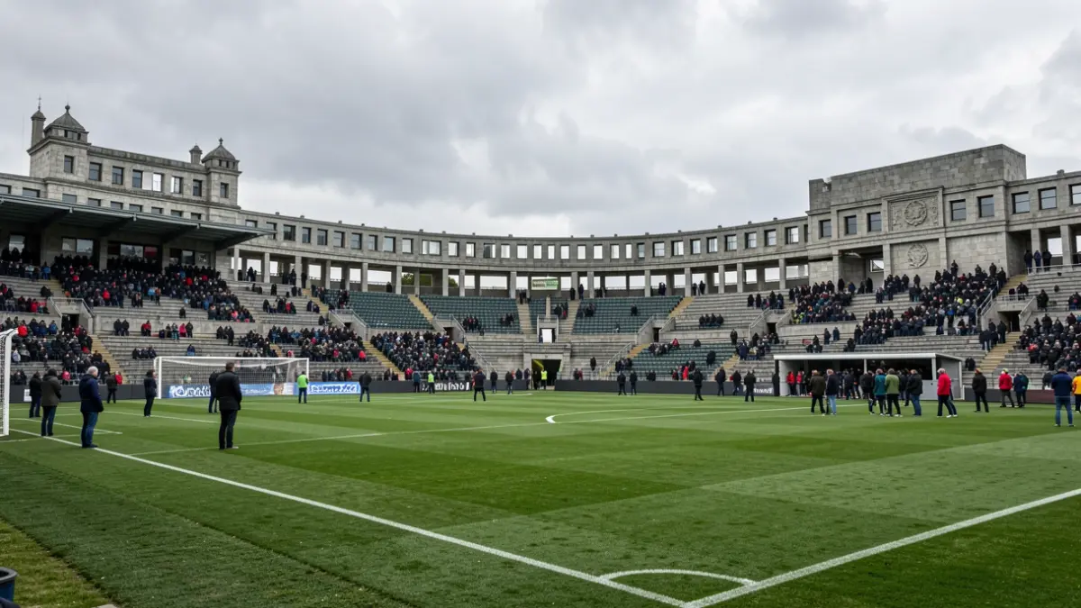 Imaxe xenérica dun estadio de fútbol baleiro en Galicia.