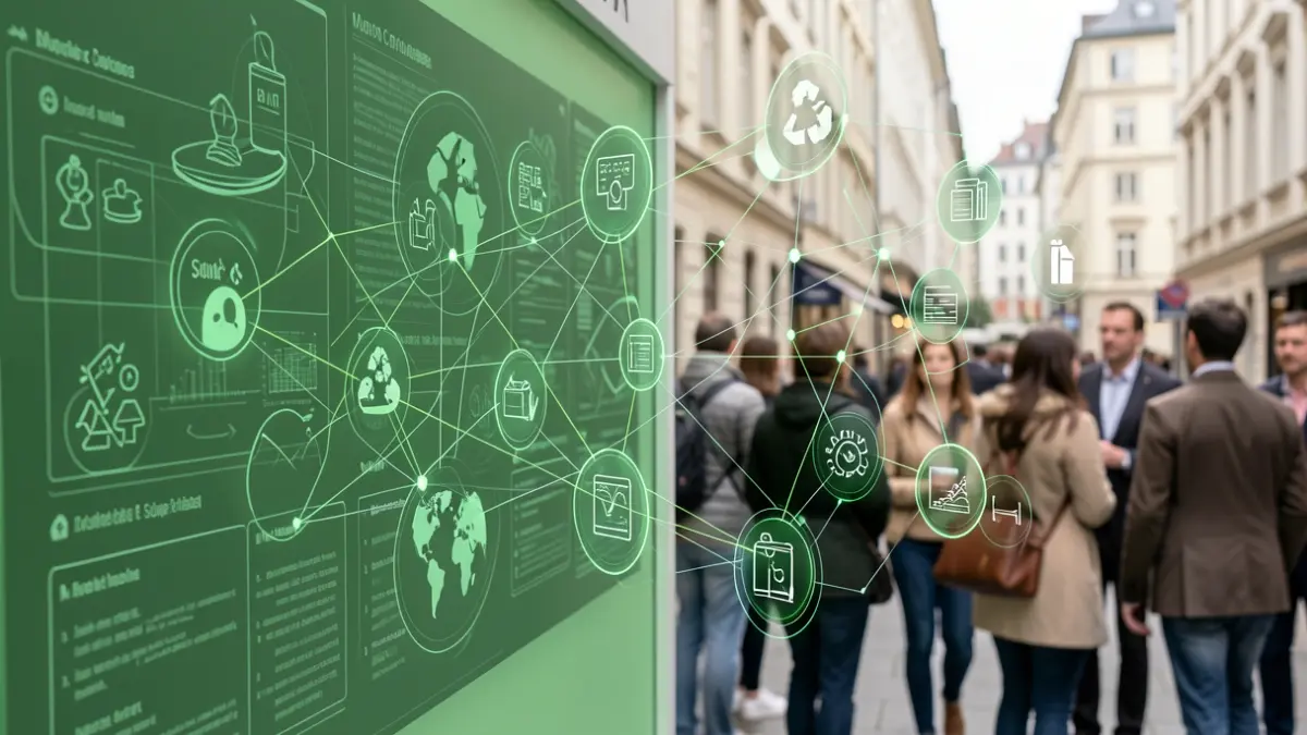 Imagen genérica de cadena de suministro médico con nodos digitales y tonos verdes.
