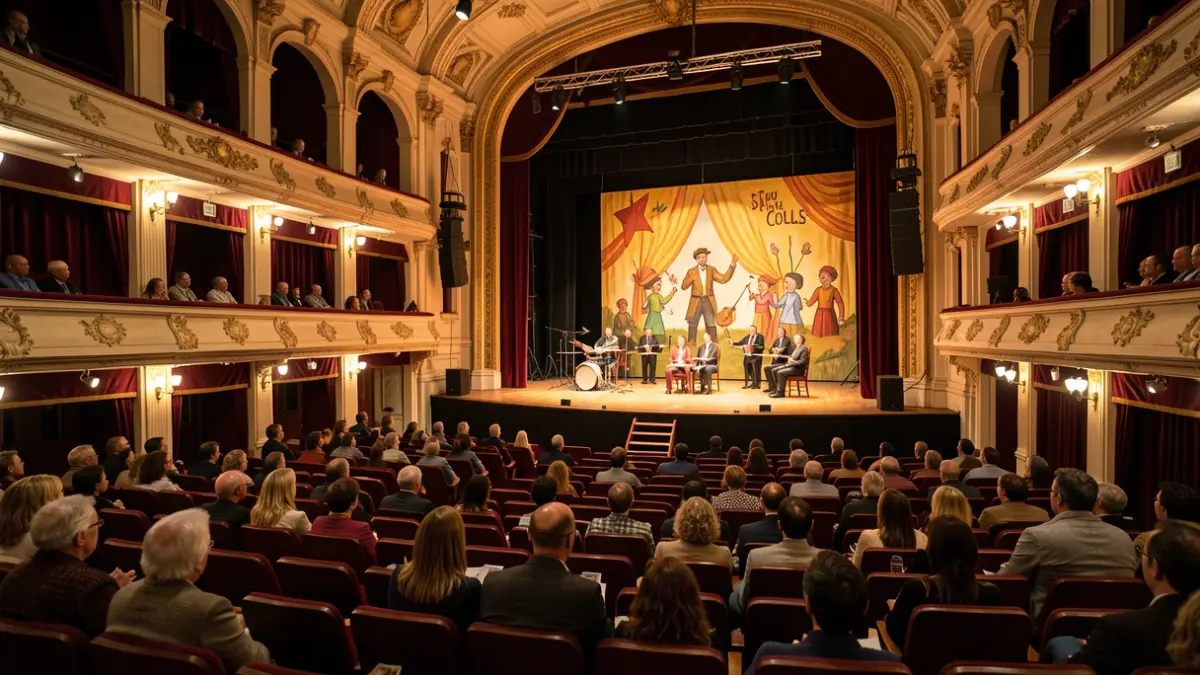 Imagen genérica del interior del Teatro Colón de A Coruña, vacío y preparado para una comedia.