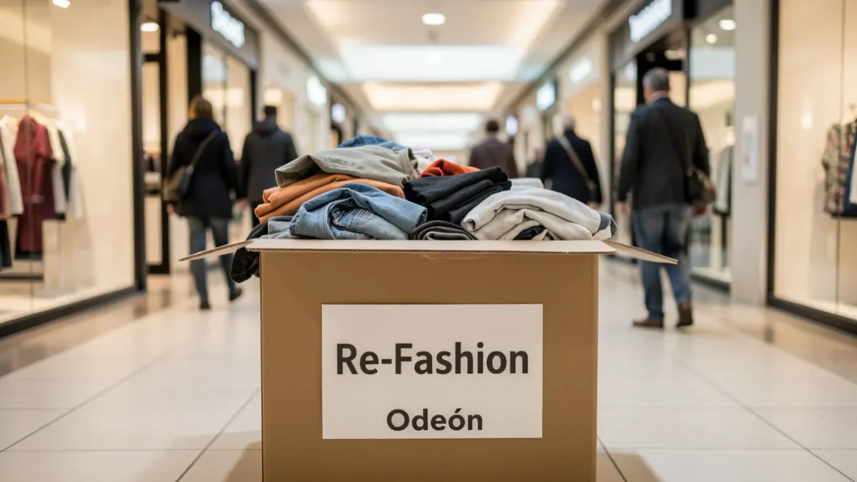 Caixa de recollida de roupa usada na campaña Re-Fashion do Centro Comercial Odeón.