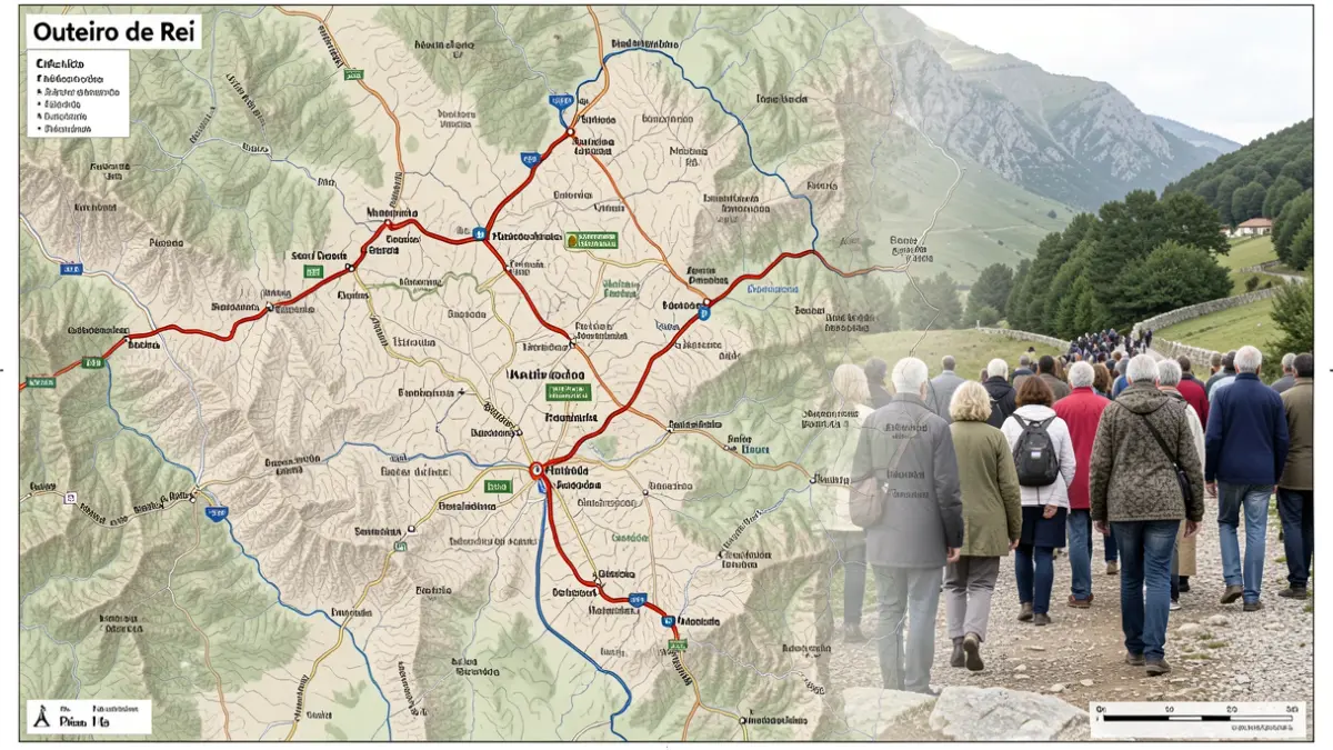Imaxe dun mapa detallado das rutas de sendeirismo e espazos protexidos de Outeiro de Rei.