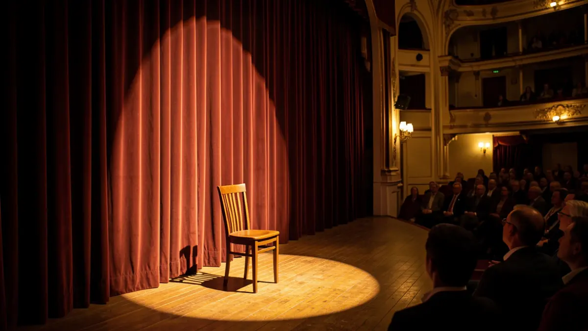 Imagen genérica de un escenario de teatro con cortinas e iluminación cálida.