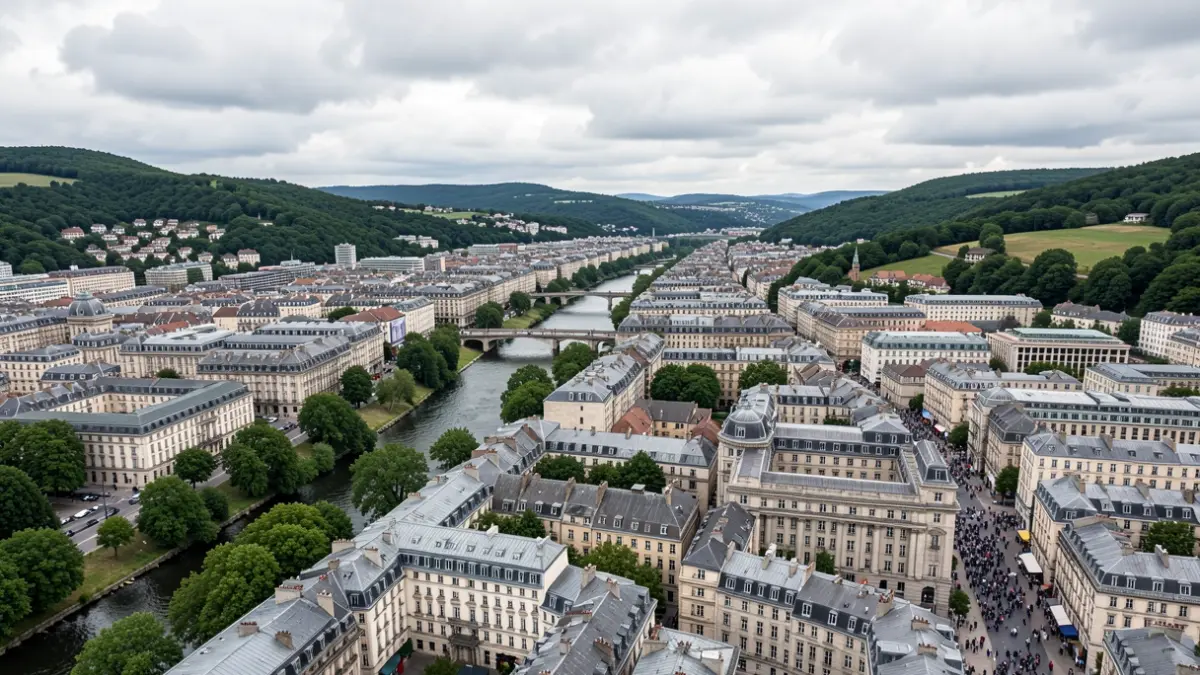 Imagen genérica de una ciudad gallega con arquitectura de granito y alrededores verdes.