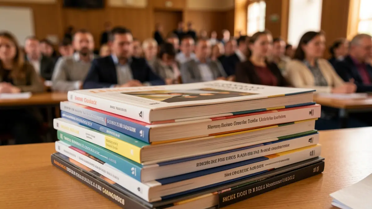 Imagen genérica de libros y revistas científicas sobre un escritorio.