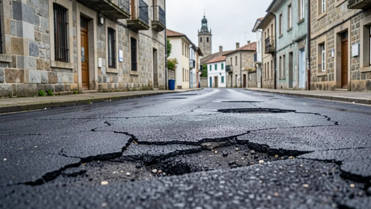 Imaxe xenérica de obras de asfaltado nunha rúa de Galicia.