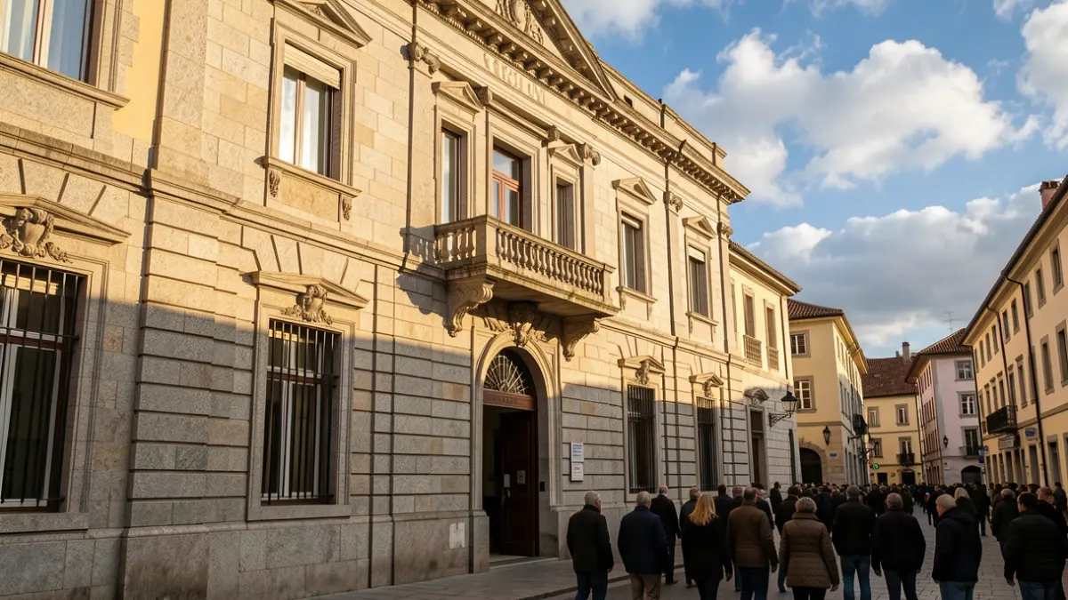 Imagen genérica de un ayuntamiento gallego de piedra con balcón bajo la luz del sol de la tarde.