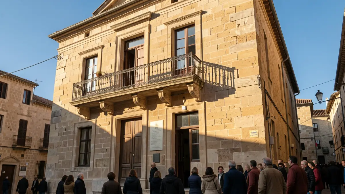 Imagen genérica de un ayuntamiento tradicional gallego con balcón y luz solar.