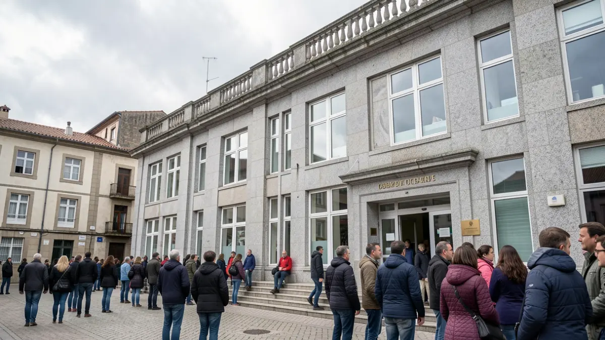 Imaxe xenérica dunha biblioteca pública galega con fachada de granito.