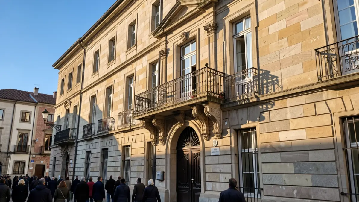 Imaxe xenérica dun concello galego con balcón de ferro e luz solar.