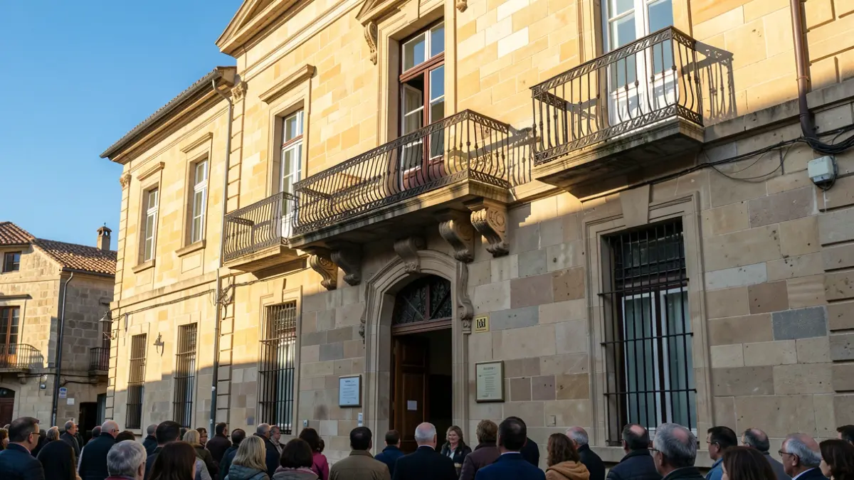 Imagen genérica de un ayuntamiento gallego con balcón y luz solar.