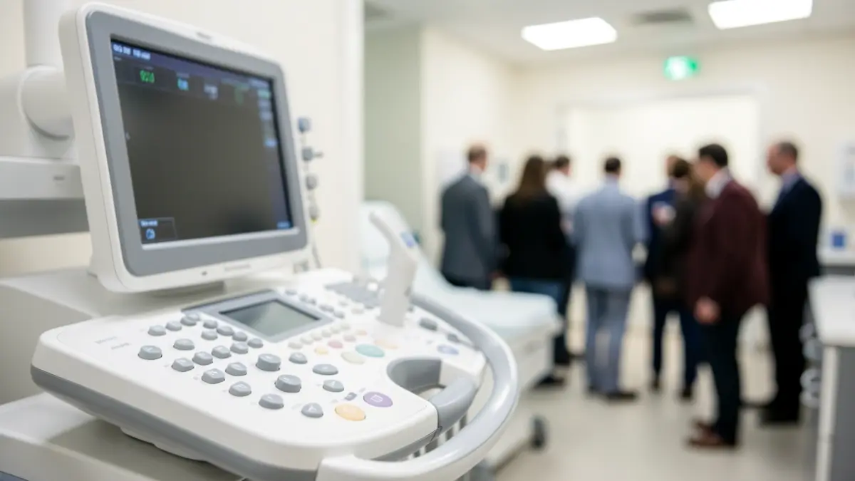 Imaxe xenérica dun ecógrafo médico nun ambiente clínico.