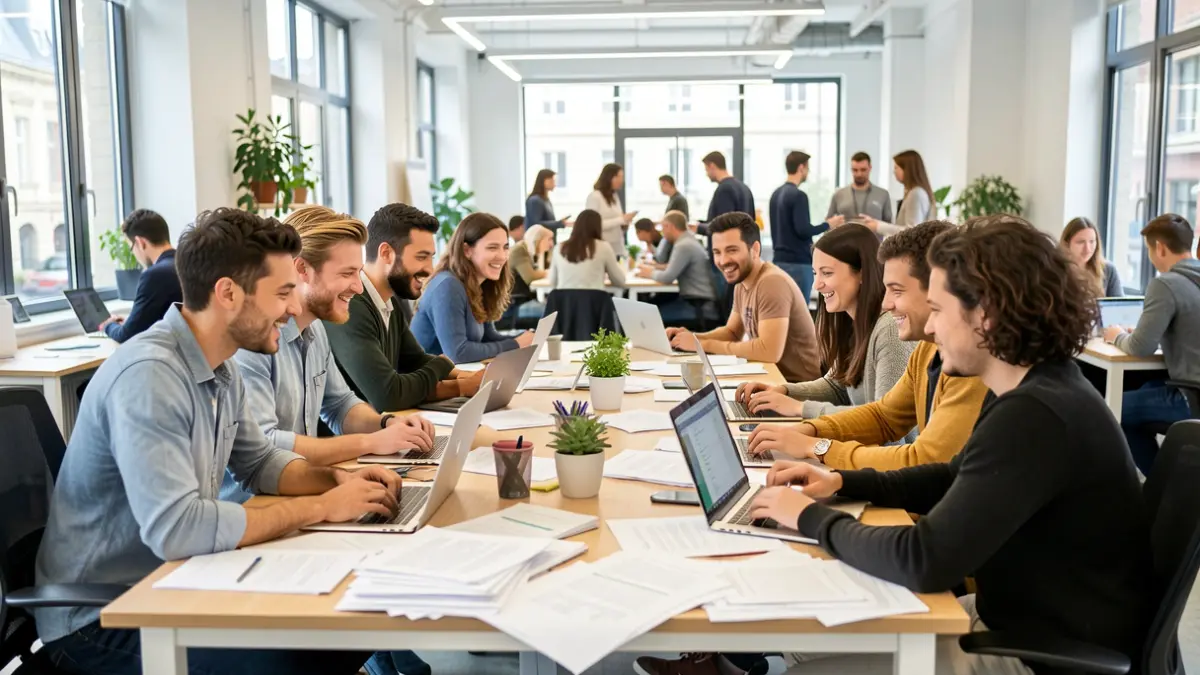 Imaxe xenérica de xente nova colaborando nun espazo de coworking.