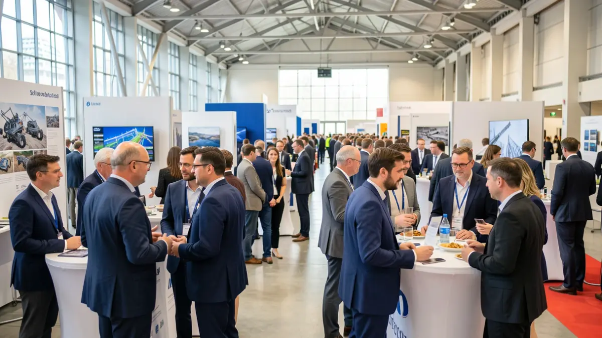 Imagen genérica de una feria internacional con gente y stands.