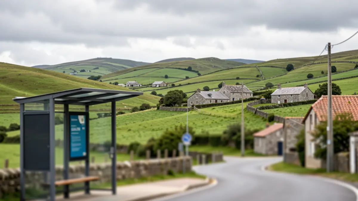 Imaxe xenérica dunha parada de autobús nunha contorna rural galega baixo un ceo nubrado.