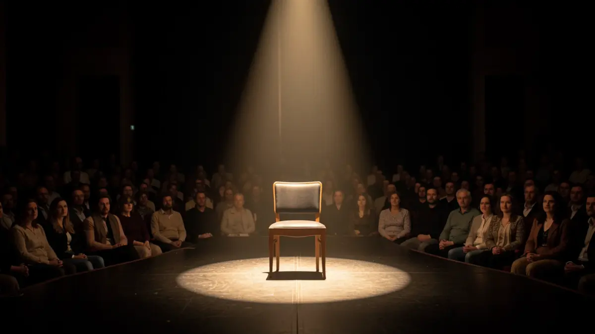 Imaxe xenérica dun escenario de teatro baleiro con focos de luz.