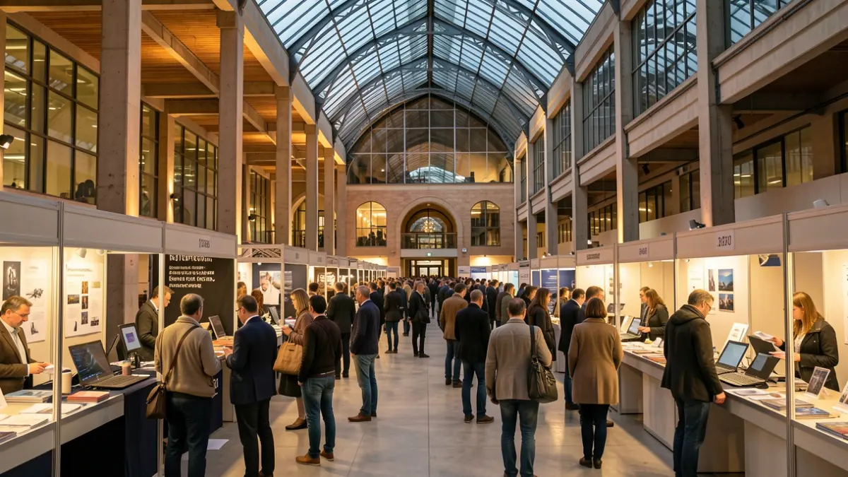 Imaxe xenérica dun mercado urbano con xente e postos, con foco na arquitectura e a atmosfera.