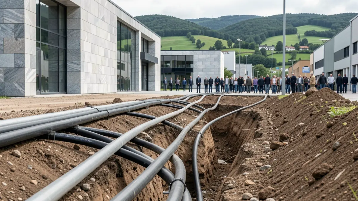 Imagen genérica de líneas eléctricas siendo soterradas en un polígono industrial gallego.