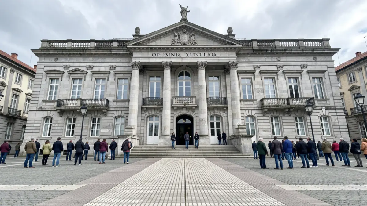 Imaxe xenérica do Pazo de Xustiza de Ourense con pavimento podotáctil.