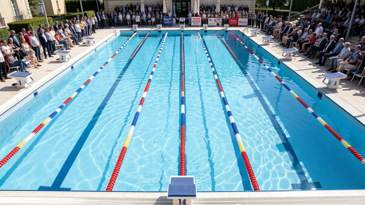 Imagen genérica de una piscina con corcheras y bloques de salida.