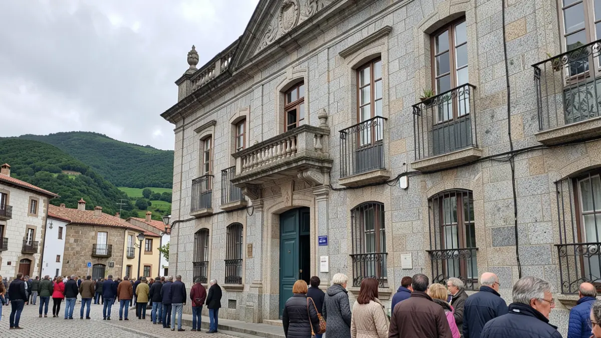 Imaxe xenérica dun concello galego de pedra baixo un ceo nubrado.