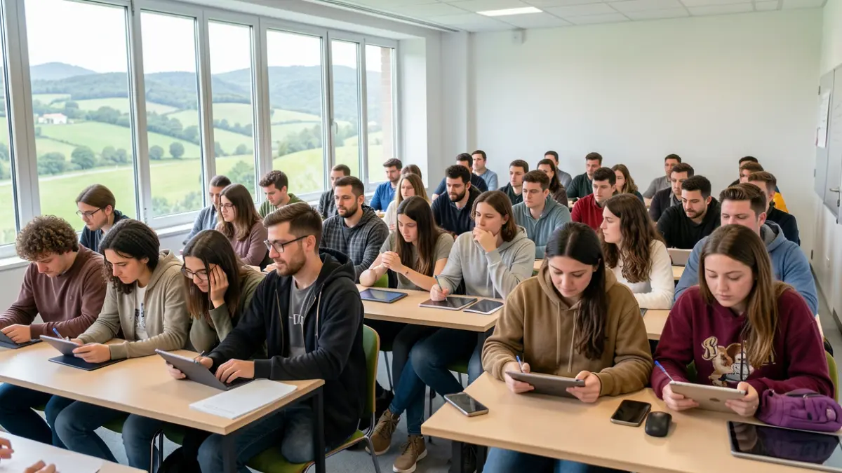 Imagen genérica de estudiantes en un aula moderna en Galicia.