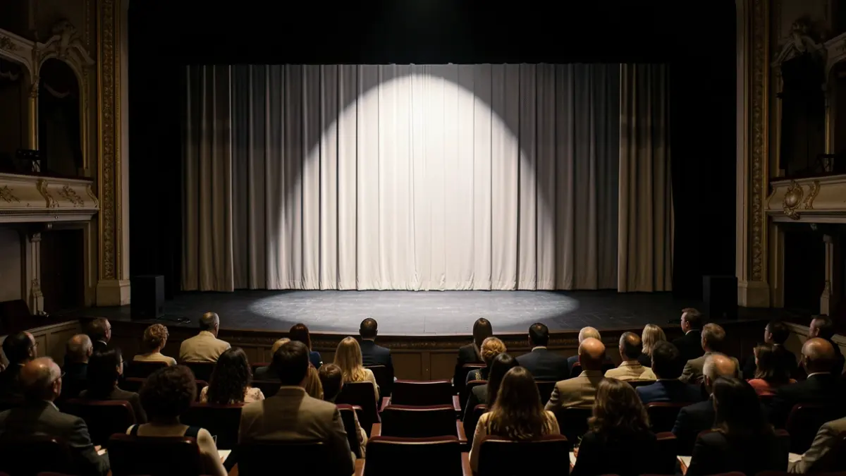 Generic image of an empty theater stage with a spotlight.