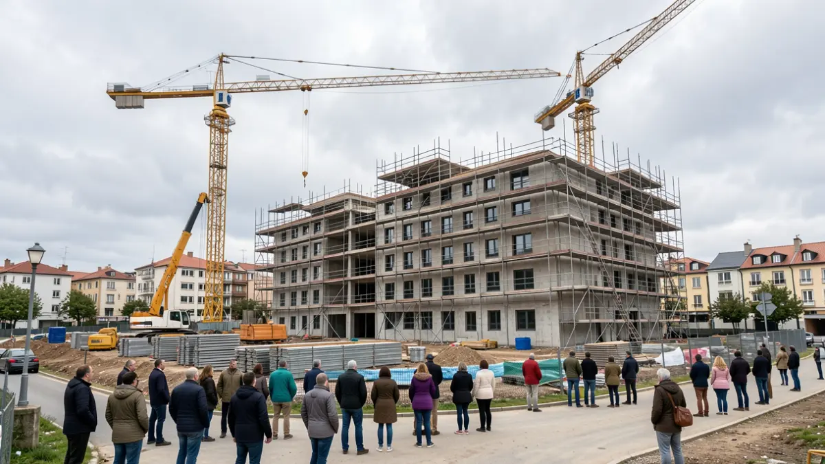 Imaxe xenérica de obras de construción dun edificio de vivendas públicas en Ferrol.