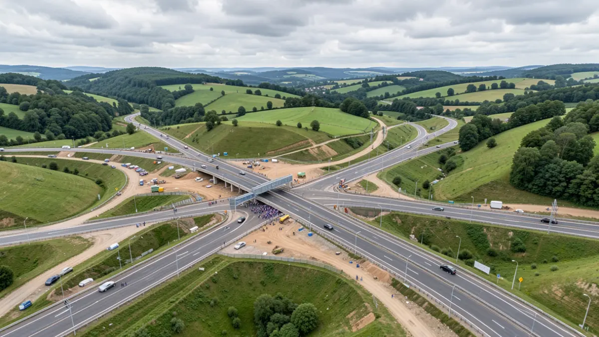 Imagen genérica de una infraestructura viaria en construcción en un paisaje gallego.