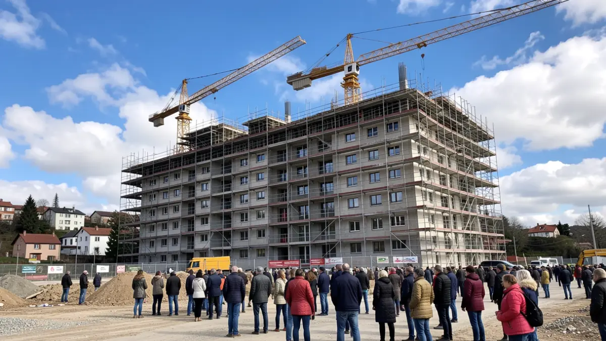 Imaxe xenérica dunha obra de construción dun edificio de varias plantas en Galicia.