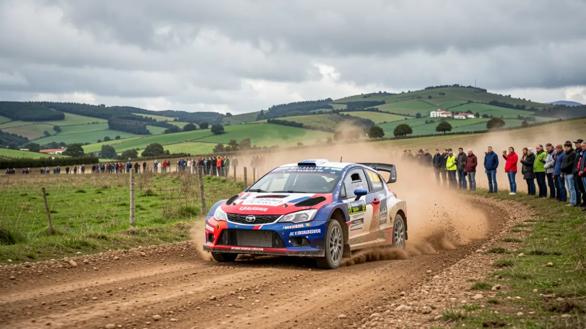 Generic image of a rally car racing on a dirt track in Galicia.