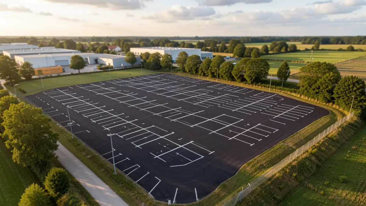 Generic image of a dissuasive parking lot with vegetation.