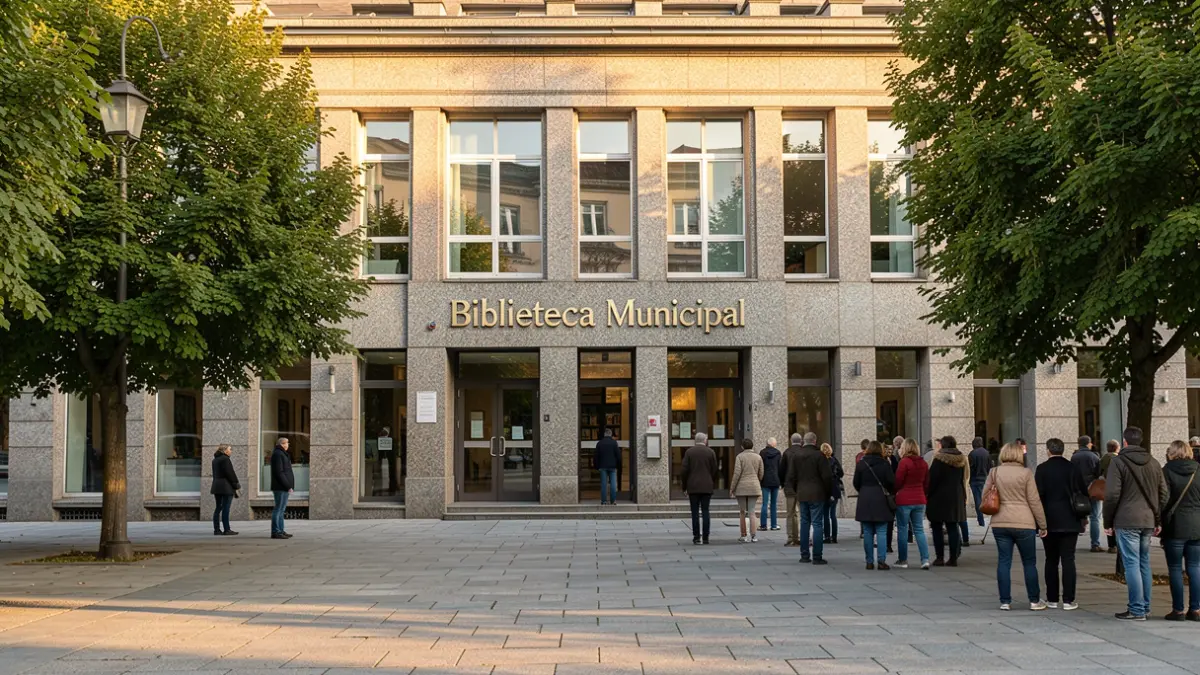 Imagen genérica de una biblioteca municipal de Galicia con luz solar.