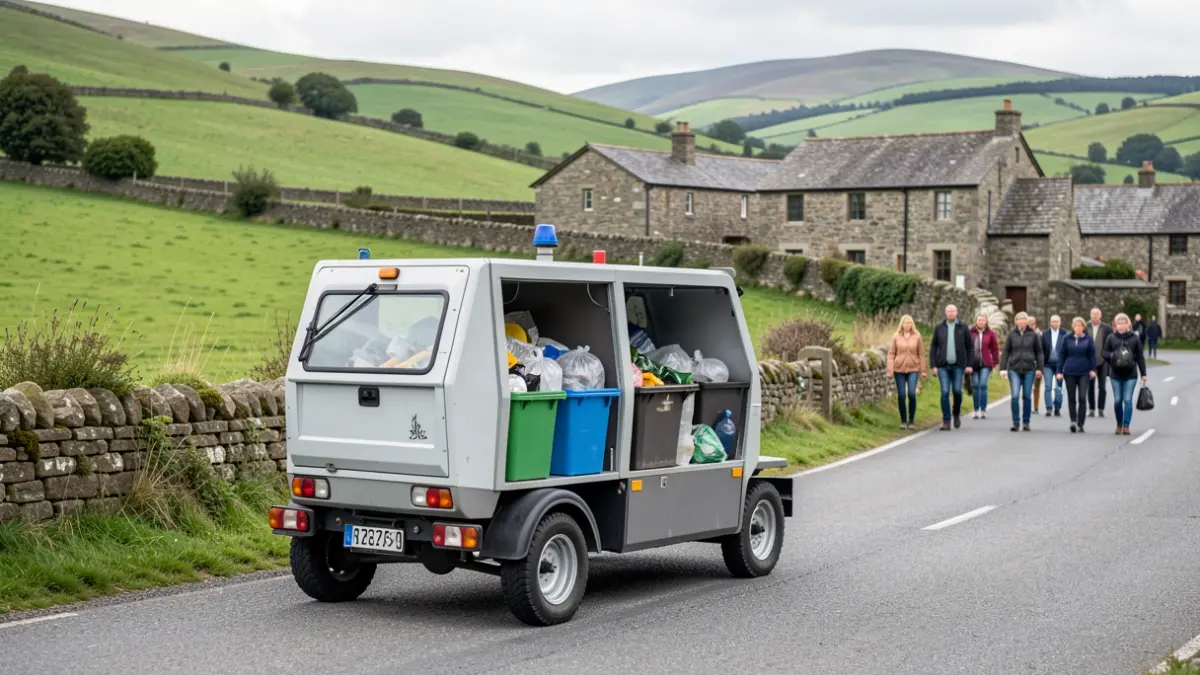Generic image of a mobile recycling unit parked in a rural Galician setting.