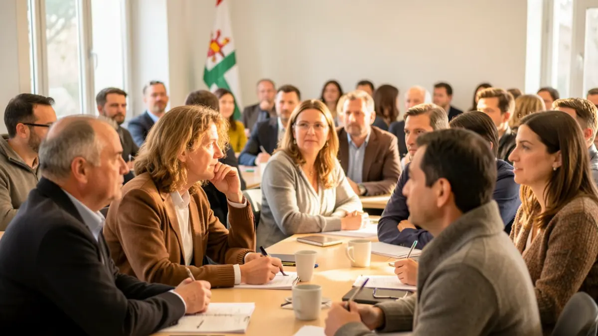 Generic image of foreign individuals attending an integration course in a bright room.