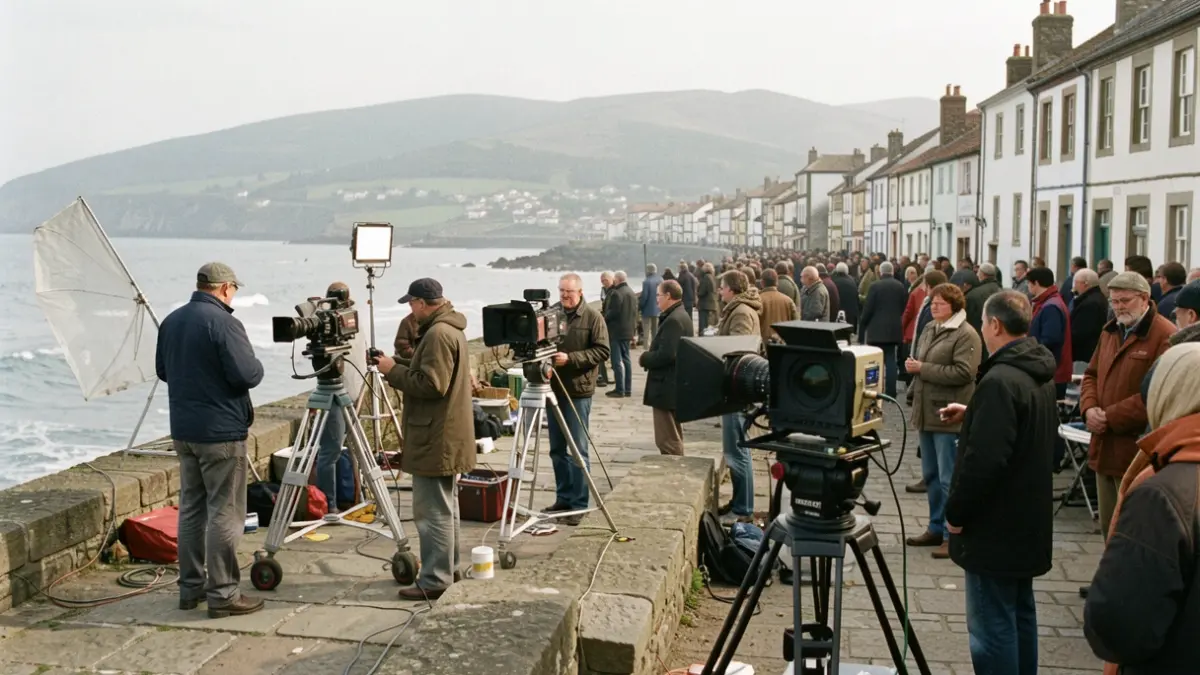 Imaxe xenérica dun equipo de rodaxe de cine en Galicia, ambientada no ano 2002.
