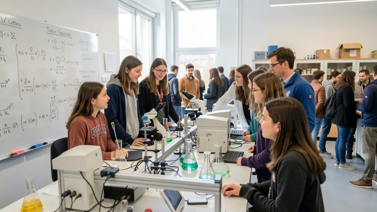 Imaxe xenérica de estudantes e investigadores nun laboratorio científico en Galicia.