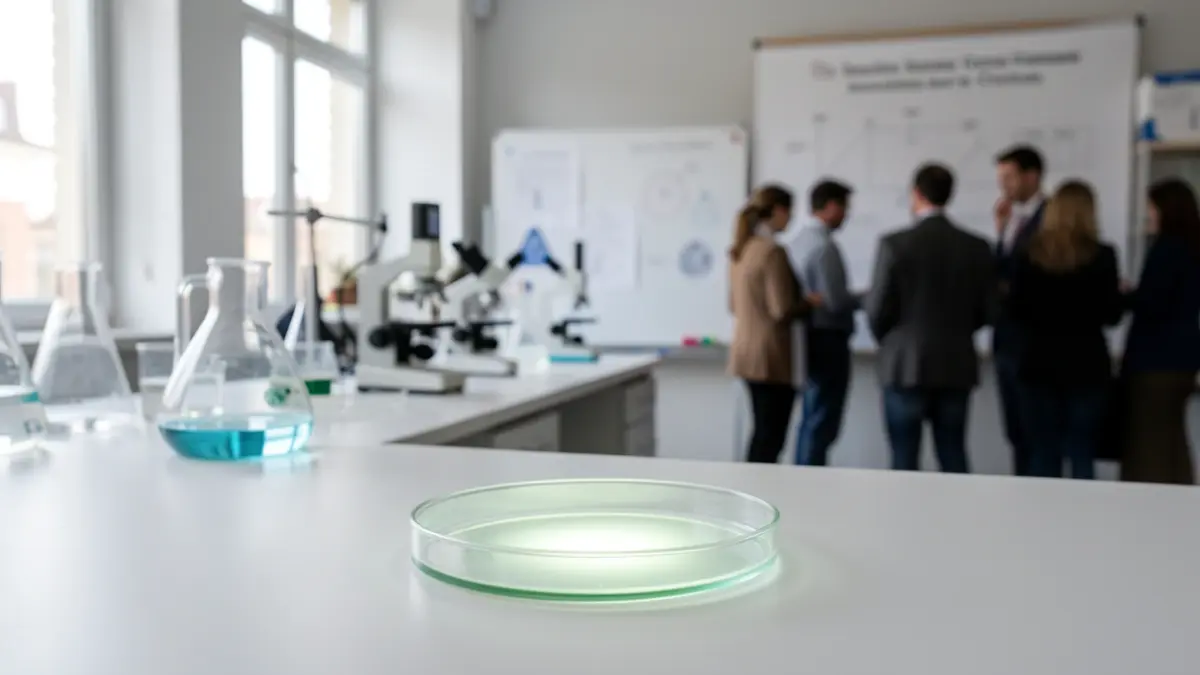 Imagen genérica de un laboratorio científico moderno con equipamiento y documentos de investigación.