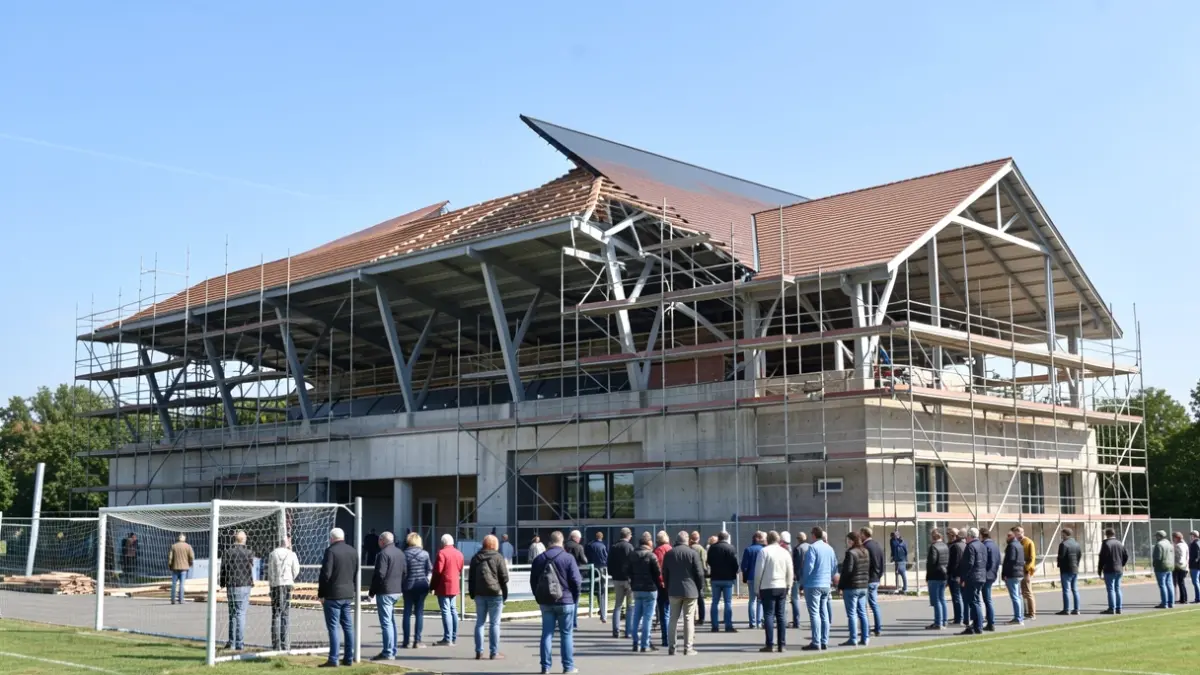 Generic image of a sports complex undergoing roof renovation and expansion works.